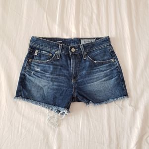 Womens distressed jean shorts AG
